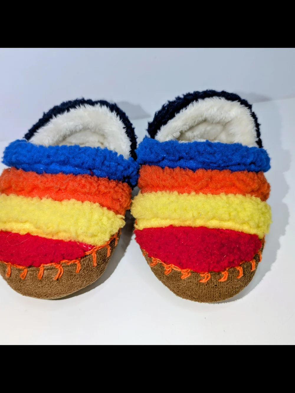 Lands End Kids Rainbow Striped Sherpa Fleece Bootie Slippers Size 5
